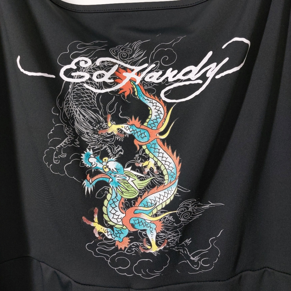 Ed Hardy Tattoo Dragon Black Sleeveless Jumpsuit Womens Size 2X BodyCon - Picture 6 of 11